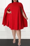 Красные повседневные однотонные платья в стиле пэчворк с половиной водолазки больших размеров