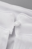 Blanco Casual Sólido Patchwork Pliegue O Cuello Una línea Vestidos de talla grande