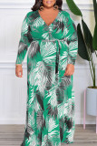 Зеленые повседневные платья в стиле пэчворк с V-образным вырезом Платья больших размеров