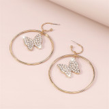 Gold Daily Party Patchwork Rhinestone Butterfly Earrings