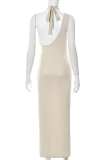 ホワイト セクシー ソリッド パッチワーク ホルター ペンシル スカート ドレス