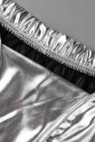 Серебряные сексуальные уличные однотонные однотонные брюки в стиле пэчворк с низкой талией и карандашом