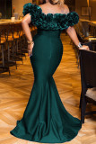 Green Sexy Formal Solid Patchwork Backless Off the Shoulder Evening Dress Dresses