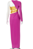 パープル パーティー ソリッド 中空フード付きカラー ストレート ドレス