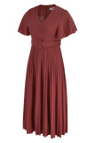 Red Bean Paste Lässige, elegante, solide Patchwork-Kleider mit O-Ausschnitt und A-Linie