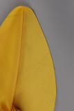 Желтые элегантные однотонные плиссированные платья больших размеров в стиле пэчворк с V-образным вырезом