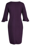 Фиолетовые повседневные однотонные лоскутные платья с круглым вырезом и юбкой на один шаг