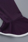 Фиолетовые повседневные однотонные лоскутные платья с круглым вырезом и юбкой на один шаг