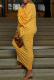 Vestidos casuais amarelos de patchwork sólido decote O de manga comprida