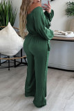 Macacão reto com bolso verde casual patchwork dobrável fora do ombro