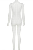 White Sexy Solid Hollowed Out See-through O Neck Skinny Jumpsuits