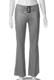 Pantaloni a vita bassa con stampa integrale con altoparlante a vita media con patchwork a righe casual grigi