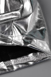 Silver Sexy Street Solid Patchwork Regular Cintura baja Lápiz Color sólido Bottoms