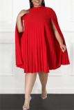 Red Casual Solid Patchwork Fold Half A Turtleneck Plus Size Dresses