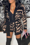 Apricot Street Animal Print Bandage Cardigan Collar Long Sleeve Three Pieces