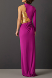 Фиолетовые вечерние однотонные прямые платья с вырезом и воротником с капюшоном