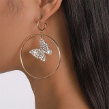 Silver Daily Party Patchwork Rhinestone Butterfly Earrings