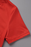 Красная Мода Повседневная Постепенное Изменение Губ Печатных Пэчворк О Шеи Короткий Рукав Две Части