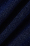 Vaqueros pitillo de cintura alta de patchwork sólido casual de moda azul claro