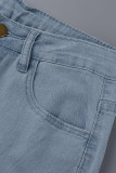 Azul Escuro Moda Casual As estrelas Patchwork Cintura Alta Jeans Regular