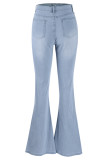 Jeans denim regolari a vita alta patchwork casual alla moda blu scuro