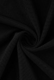 ブラックセクシーリビングプラスサイズソリッドシースルーバックレスVネックスリングドレス