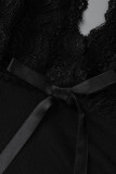 ブラックセクシーリビングプラスサイズソリッドシースルーバックレスVネックスリングドレス