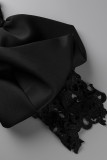 Vestidos de vestido longo preto moda casual patchwork sólido fora do ombro