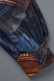 Многоцветная сексуальная повседневная повязка с принтом и V-образным вырезом с длинным рукавом из двух частей