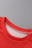 Red Fashion Casual Cambio graduale Labbra stampate Patchwork O collo manica corta in due pezzi