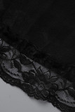 Zwart Sexy Living Plus maat effen doorzichtige rugloze jurk met V-hals sling