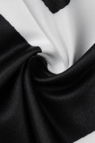 Vestidos de talla grande de manga larga con cuello en V y estampado casual de moda negro