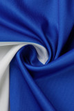 Blau Mode Casual Print Schlitz V-Ausschnitt Langarm Kleider in Übergröße
