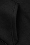 Vestidos de manga comprida com capuz preto moda casual patchwork sólido com capuz