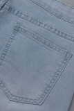 Azul Escuro Moda Casual As estrelas Patchwork Cintura Alta Jeans Regular