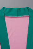 Розовый модный повседневный однотонный пэчворк с круглым вырезом плюс размер из двух частей
