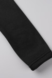 ブラック ファッション カジュアル ソリッド パッチワーク フード付きカラー ロング スリーブ ドレス