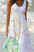 Wit gele casual print patchwork U-hals rechte jurken