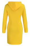 Robes à manches longues à col à capuchon et col à capuchon décontractées à la mode jaune