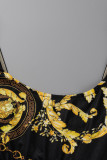 Золотой модный повседневный принт в стиле пэчворк без спинки с круглым вырезом без рукавов из двух частей