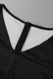 ブラックファッションカジュアルプリントスリットVネック長袖プラスサイズのドレス