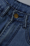 Синие модные повседневные джинсовые джинсы с высокой талией и принтом бабочки