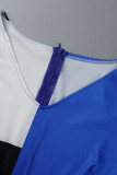 Robes de grande taille bleu mode décontracté imprimé fente col en V manches longues