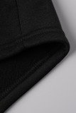 Schwarze, modische, lässige, solide Patchwork-Kleider mit Kapuze und langen Ärmeln