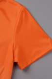 Оранжевая Мода Повседневная Постепенное Изменение Губ Печатных Пэчворк О Шеи Короткий Рукав Две Части