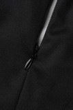 Schwarze Mode Casual Print Schlitz V-Ausschnitt Langarm Kleider in Übergröße