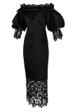 Черное модное повседневное однотонное платье в стиле пэчворк с открытыми плечами, длинное платье, платья