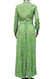 Зеленый британский стиль печати повязки пэчворк отложной воротник с длинным рукавом из двух частей