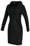 レッド ファッション カジュアル ソリッド パッチワーク フード付きカラー ロング スリーブ ドレス