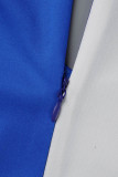 Blau Mode Casual Print Schlitz V-Ausschnitt Langarm Kleider in Übergröße